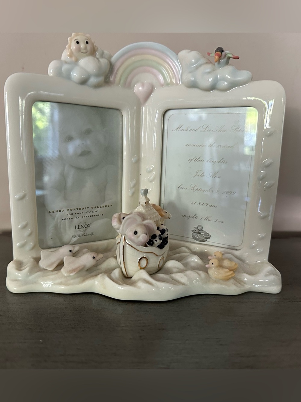 Lenox Ceramic Noah's Ark Double 3.5 x 5 Picture Frame, New without box